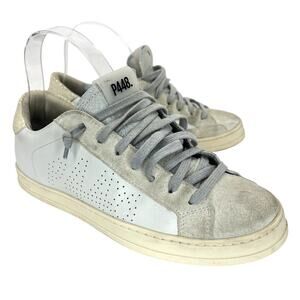 P448 John Sneaker White Leather Perforated Logo Gray Suede Lace Up 38